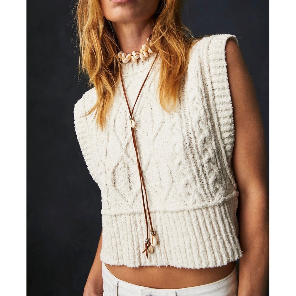 Free People Rowan Sweater Vest Tank Top Ivory